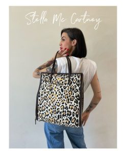 Borse Stella McCartney | Shopper Stella Mc Cartney In Tela Animalier Bianco