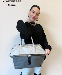 Borse Marni | Shopper Marni Bicolore Grigio