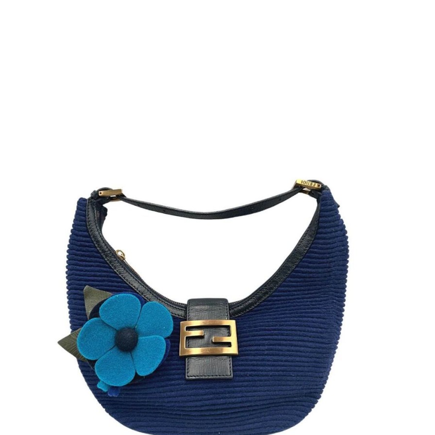 Borse Fendi | Fendi Mezzaluna Tessuto Blu